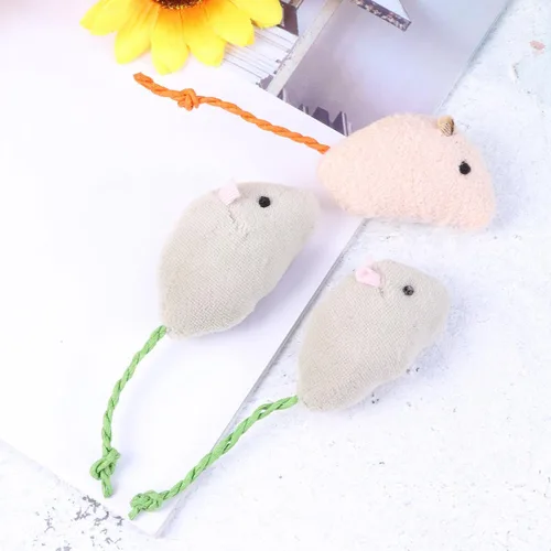Vista 5 de KALLORY 3 ratones de piel realista de imitación de felpa con cola larga para juego interactivo y masticación, estimula gatos y gatitos y mascotas