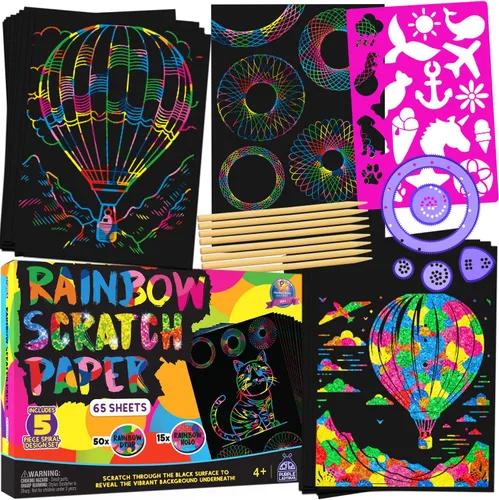 Vista 12 de Mininotas raspables: 150 hojas negras con holograma de brillo plateado o arco iris para niños, hojas para arte y manualidades y garabateo. Incluye