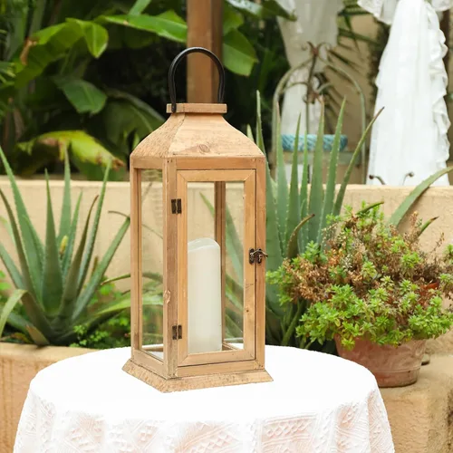 Vista 7 de Bdor Paquete de 2 faroles de madera para exteriores de 22.5 pulgadas para porche, solo farol Cristal templado, puerta delantera, farol decorativo
