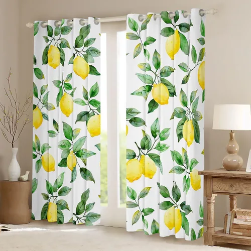 Vista 2 de Feelyou Cortinas de limón para dormitorio, sala de estar, niños, patrón botánico de limón, cortinas opacas para oscurecer las frutas tropicales
