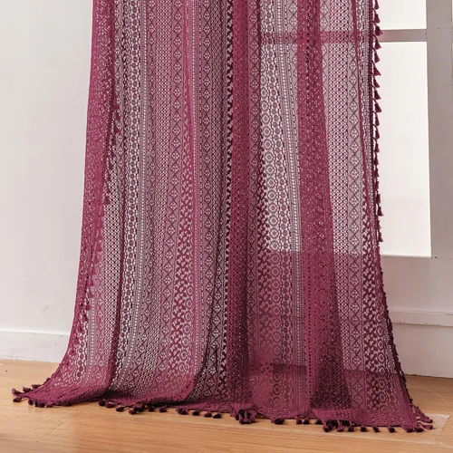 Vista 23 de WAZZIO Cortinas de Encaje, Cortina Boho de Crochet para Dormitorio, Cortinas de Café de Algodón, 45 Pulgadas de Largo, 2 Paneles con Bolsillo