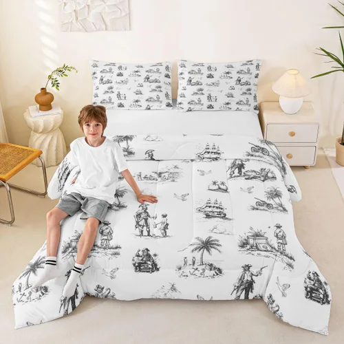 Vista 21 de Juego de edredón Lake House tamaño Twin, juego de ropa de cama náutica de navegación con ancla de 2 piezas para decoración de habitación de niños