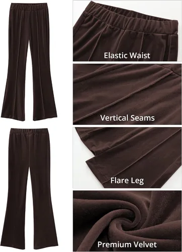 Vista 6 de GRAPENT Pantalones elegantes de terciopelo para mujer, con costuras frontales, pantalones casuales