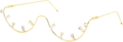 Vista 21 de Naimo Gafas de sol cristalinas brillantes de la mitad del marco de las gafas de sol del Rhinestone Marco de oro con diamantes de imitación