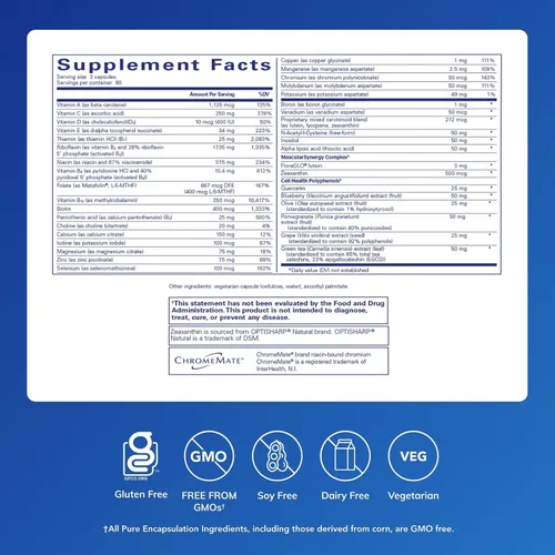 Vista 2 de Pure Encapsulations Nutrientes de polifenol Fórmula multivitamínica/mineral hipoalergénica densa en nutrientes 180 cápsulas