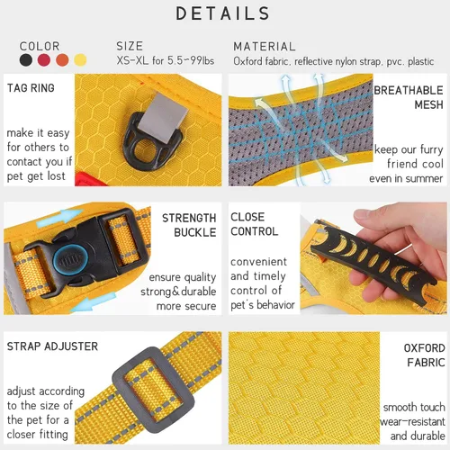 Vista 5 de Arnés para perro sin tirones, ajustable, reflectante, suave, acolchado, arnés de chaleco para perro pequeño, mediano y grande, con asa resistente