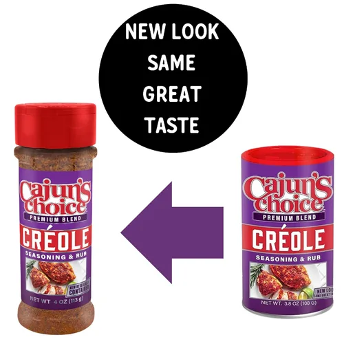 Vista 2 de Condimento criollo 3.8 oz Cajun's Choice Louisiana Foods (paquete de 4) Low-sodium, all-purpose Creole seasoning with no MSG for meats, poultry