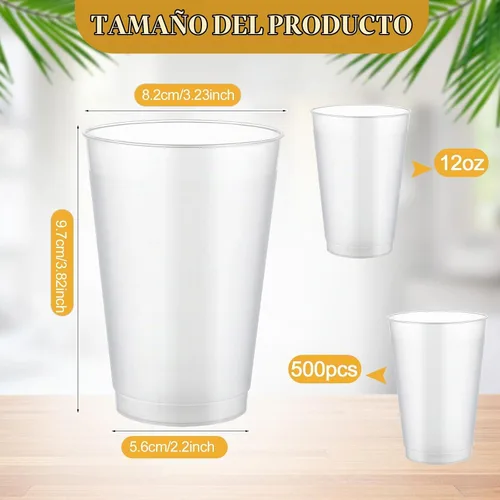 Vista 2 de Jingmore - 500 vasos de plástico esmerilado a granel, 12 onzas