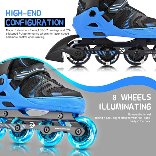 Vista 4 de Kuxuan Skates Patines en línea ajustables para niños y niñas, patines para niños de 4 a 12 años con ruedas iluminadas, patines para adolescentes