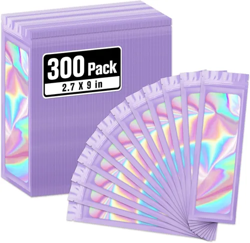 Vista 46 de ANZNKU Paquete de 300 bolsas multicolor para bolígrafos, bolsas holográficas de Mylar con ventana transparente, bolsas de embalaje a prueba