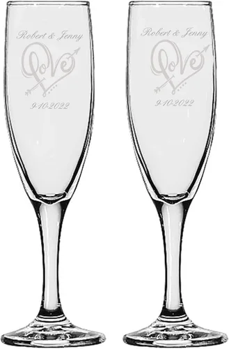 Vista 9 de GIFTS INFINITY® Juego de 2 copas de champán grabadas para boda con corazón de Infinity, copas personalizadas para brindis - Regalo para el Día