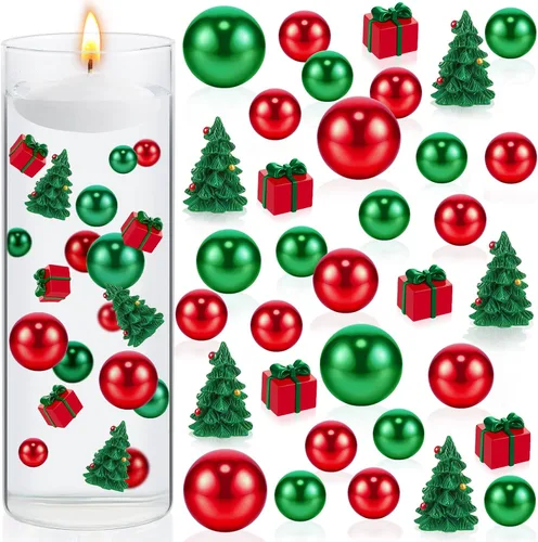 Vista 9 de 106 piezas de perlas de relleno de jarrón de Navidad, velas flotantes, centro de mesa, cuentas, jarrones, perlas para decoración de fiesta de mesa