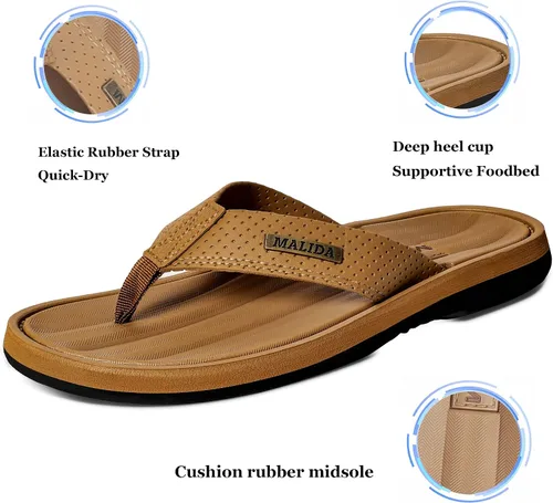 Vista 2 de MALIDA Chanclas antideslizantes para hombre para baño, ducha, impermeables, de espuma amortiguada, para interiores y exteriores, sandalias de tanga