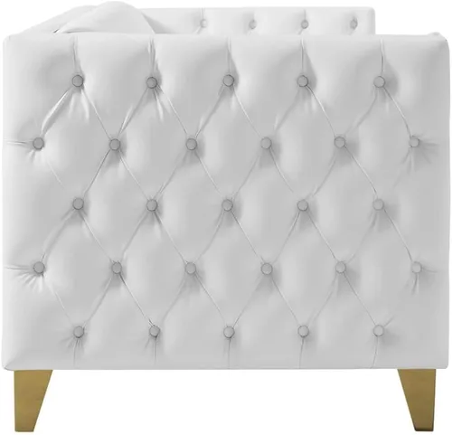 Vista 7 de Meridian Furniture 651White-S Colección Michelle Moderna Sofá contemporáneo con botones profundos, ribete dorado de cabeza de clavo y patas