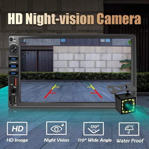 Vista 2 de Estéreo de auto doble DIN de 7 pulgadas en tablero con CarPlay con cable y Android Auto, reproductor multimedia para automóvil con súper carga, 2