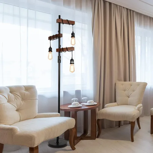 Vista 8 de Lámpara de pie industrial regulable, lámpara de pie de árbol de granja, lámpara de pie de madera de 68 pulgadas, 3 luces, base resistente, luz