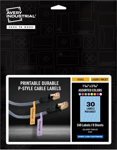 Vista 10 de Avery Etiquetas para cables, etiquetas autoadhesivas estilo P, 1.02 x 3.3 pulgadas, resistentes al desgarro, compatibles con láser/inyección