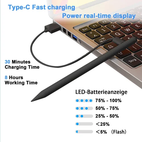 Vista 4 de Lápiz capacitivo para iPad 9ª y 10ª - Lápiz de carga Type-C para iPad con rechazo de palma, lápiz activo compatible con (2018-2025) Apple iPad