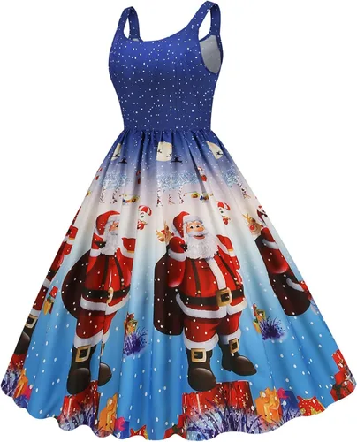 Vista 2 de Vestido de verano para mujer, vintage, sin mangas, vestido de fiesta de Navidad, estampado divertido, faldas de té fluidas, tallas S-XXL