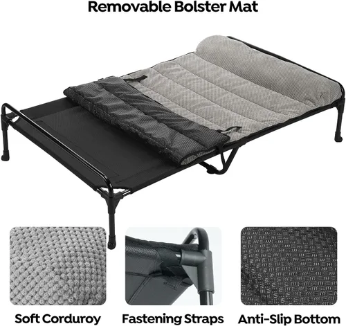 Vista 3 de Veehoo Cama elevada para perros + cojín acolchado extraíble, cama refrescante para perros interiores y exteriores con barandilla para perros