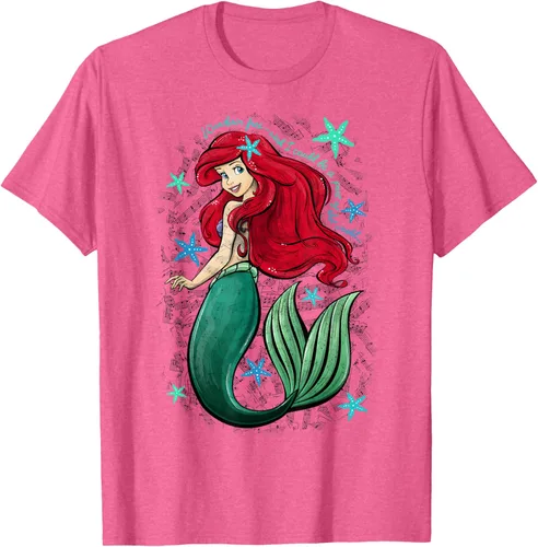 Vista 38 de Disney The Little Mermaid - Camiseta con notas musicales de Ariel, talla S Blanco