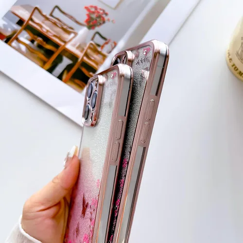 Vista 7 de Funda para Galaxy S10, TPU suave con purpurina, elegante, mariposa, floral, corazón, transparente, funda protectora con correa (oro rosa)