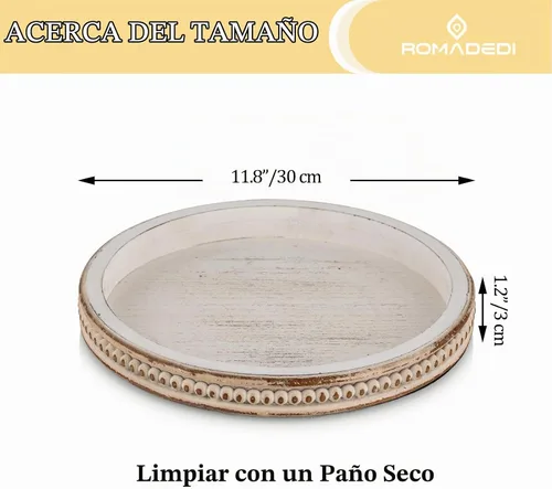 Vista 5 de Romadedi - Bandeja de madera rústica para decoración de mesa auxiliar, bandeja decorativa redonda de madera para decoración de mesa auxiliar