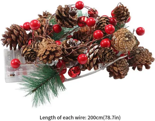 Vista 6 de Guirnalda de Navidad funciona con pilas LED iluminada mini guirnalda de cono de pino para Navidad (sin batería)