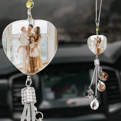 Vista 9 de AIFLM Adornos Personalizados de Foto de Cristal para Colgar en Coche Adornos Personalizados Estéticos para Espejo Adornos Personalizados