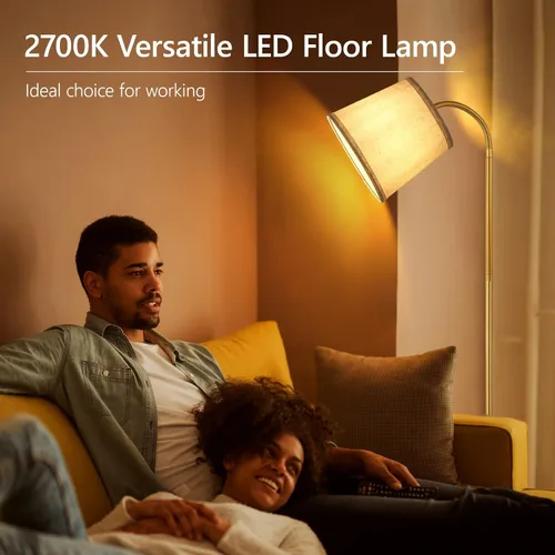 Vista 3 de AUQUEE - Lámpara de pie LED, lámpara de pie ajustable con pantalla de lino para sala de estar, luz de lectura moderna de cuello de ganso ajustable