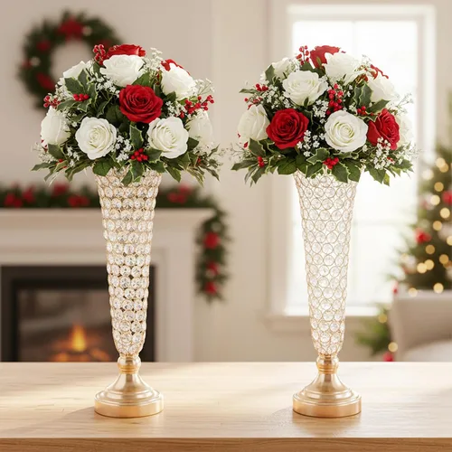 Vista 3 de Floreros de cristal dorado LoveCat: jarrones de metal de 20 pulgadas de alto para mesas Elegant Metal Floral Stands, Crystal Gold Vases for