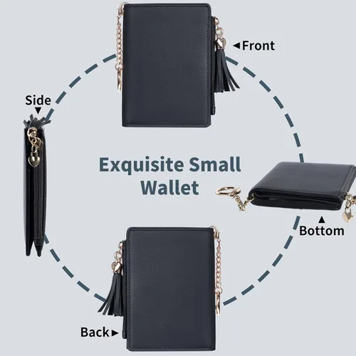 Vista 6 de Gostwo Billeteras pequeñas para mujer, elegante cartera para mujer con ventana de identificación, bolsillo con cremallera para monedas y borla.