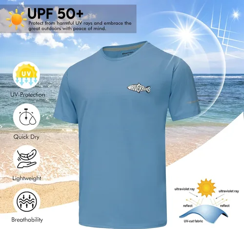 Vista 3 de Riverruns Camiseta de pesca con protección solar UPF 50+, transpirable, de secado rápido, camiseta de natación para hombre