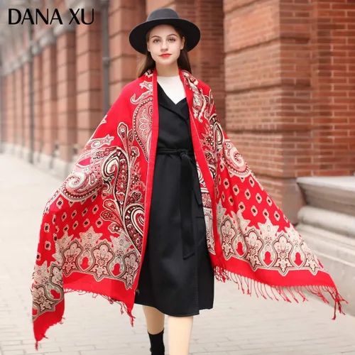 Vista 3 de DANA XU 100% pura lana merino extra grande pashmina cachemira bufanda chal y envoltura para mujeres invierno manta floral de gran