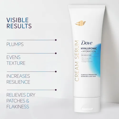 Vista 4 de Dove Suero en Crema Hialurónico + Hidratación para Piel Extra Seca y Escamosa, con Pro-Cerámidas, Niacinamida y Péptidos de Colágeno, Loción, 8 oz