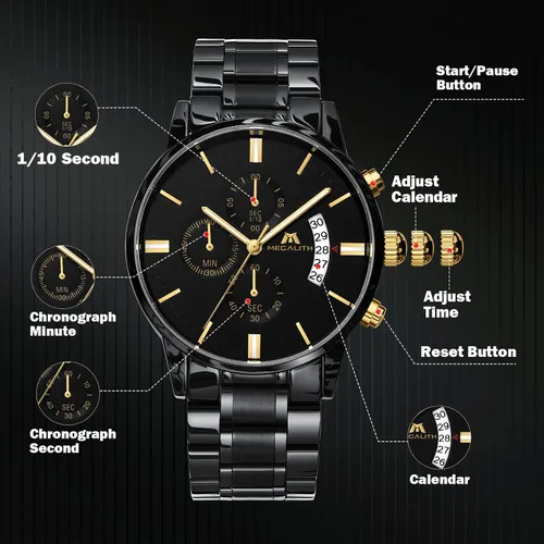 Vista 8 de MEGALITH Mens Watches 45mm Chronograph Quartz Mens Wrist Watches Stainless Steel Waterproof Business Dress Watches for Men Luminous Date Gifts for