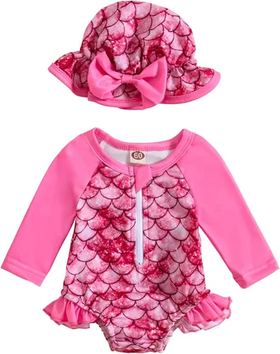 Vista 31 de Traje de baño de una pieza con cremallera de manga larga para bebé niña con gorro