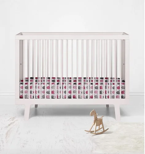 Vista 7 de Bacati - Sábana bajera ajustable universal para cuna o cama infantil de 100 % algodón, color rosa elefante, fucsia, gris