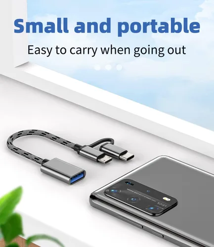Vista 2 de Adaptador USB hembra a micro USB + USBC macho 3.0 OTG, accesorios de cable compatibles para Samsung MacBook iPhone15 Pro Max Plus iPad Pro Air Mouse