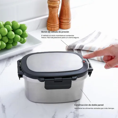 Vista 4 de Contenedor de alimentos aislado de 33 onzas, lonchera de acero inoxidable con divisor extraíble Plateado