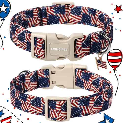 Vista 339 de Aring Pet Collar de algodón, ligero y ajustable, con hebilla de liberación rápida, para perros pequeños, medianos y grandes, para cachorros, S, Hoja