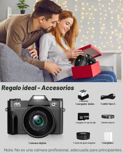 Vista 2 de VJIANGER 2025 Actualización Cámara digital 6K de 64 megapíxeles para videoblogs y fotografía para YouTube con WiFi, pantalla giratoria de 180°, zoom