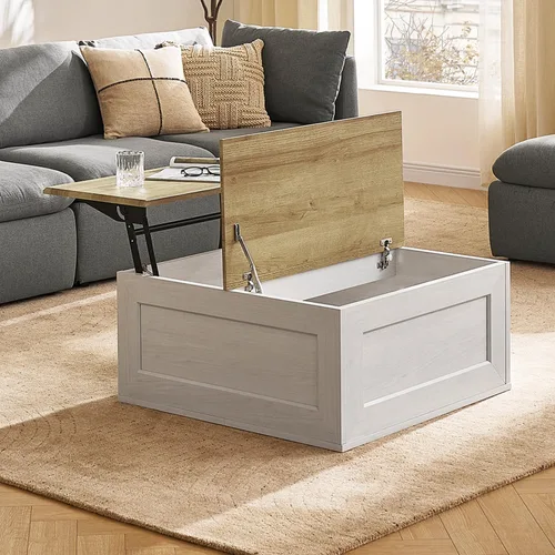 Vista 13 de Mopio Blake - Mesa de centro con tapa abatible y almacenamiento, mesa de centro cuadrada moderna de estilo rústico con parte superior fácil