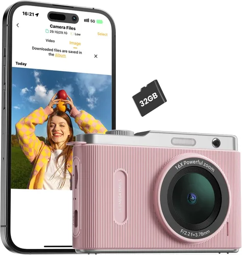Vista 11 de Cámara digital para niños con lente dual de conmutación, 64MP 4K Point and Shoot Cámara con tarjeta de 32 GB, zoom 16X antivibración, cámaras