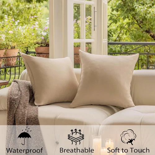 Vista 4 de Demetex Fundas de almohada de exterior de 16 x 16 pulgadas, impermeables, fundas de almohada decorativas de lino para sala de estar, balcón, jardín