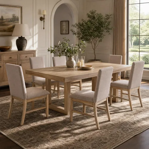 Vista 10 de LUMISOL 7 Piece Dining Table Set for 6, 60 to 72 Inch Extendable Dining Table with 12 Inch Butterfly Leaf and 6 Upholstered Chairs, Rustic Wood Brown