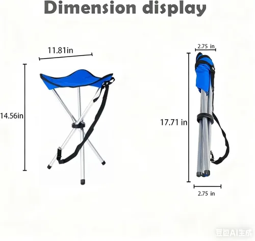 Vista 3 de Taburete plegable de campamento, sillas plegables de 16.5 pulgadas, asiento de trípode portátil, silla alta de viaje al aire libre para camping