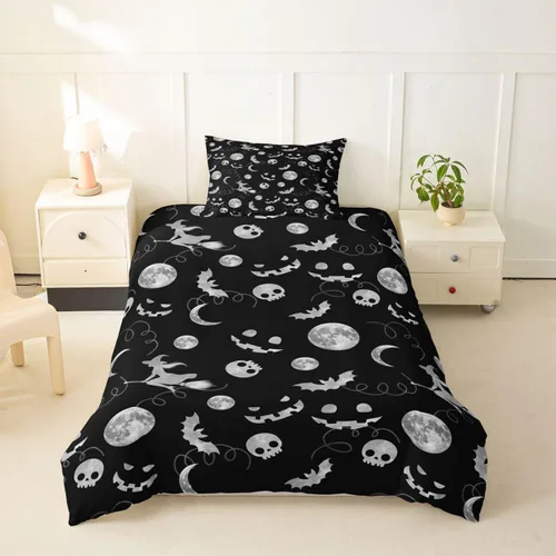 Vista 29 de Erosebridal Halloween Castle Pumpkin Duvet Cover Set Spooky Floral Cartoon Twin Bedding Sets for Girls Kids Boys Vintage Spooky Comforter Cover