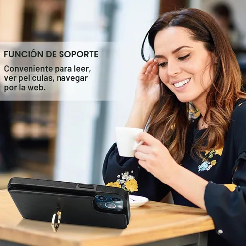 Vista 6 de Folosu Funda compatible con iPhone 13 Pro Max con soporte para tarjetas, rotación de 360°, soporte de anillo de dedo con función atril, protección