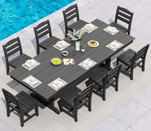 Vista 33 de SERWALL Outdoor 84" HDPE Rectangular Dining Table for 6-8,All-Weather,Aruba